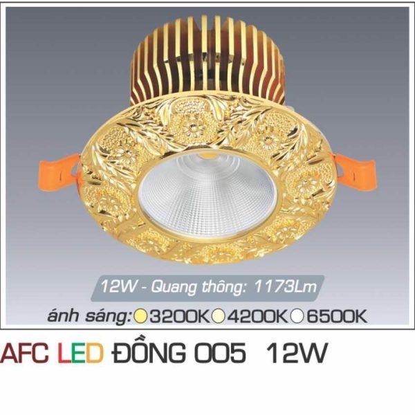 Đèn Downlight Âm Trần Nhà Phố, Biệt Thự Cổ Điển Cao Cấp, 12Wat, Thân Kim Loại Đồng Cao Cấp Afc005/12