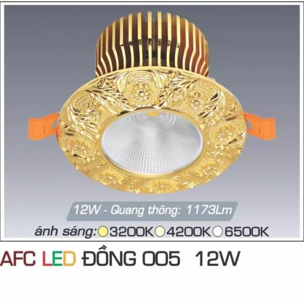Đèn Downlight Âm Trần Nhà Phố, Biệt Thự Cổ Điển Cao Cấp, 12Wat, Thân Kim Loại Đồng Cao Cấp Afc005/12