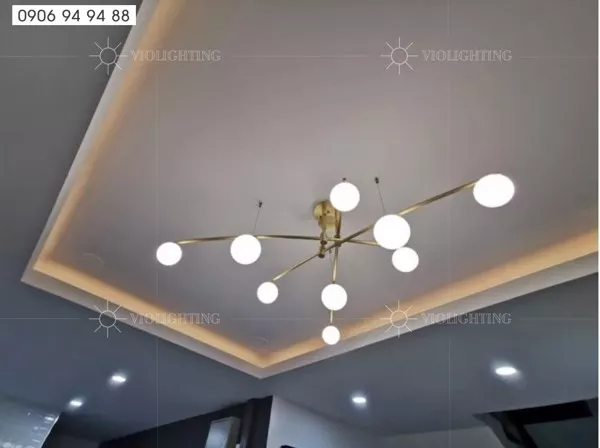 Đèn Chùm Hiện Đại Phòng Khách-Bàn Ăn - Thân Kim Loại Si Vàng Đồng, Chao Thủy Tinh Đục Cao Cấp Tdc-233