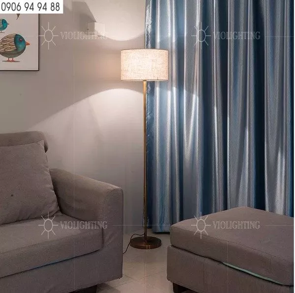 Đèn Cây Hiện Đại, Chao Vải, Thân Kim Loại Si Vàng-Đồng Dc-212