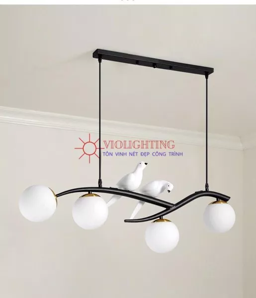 Đèn Thả Decor - Thiết Kế Ngang, Song Điêu Trắng Phối Quả Cầu Thủy Tinh Tdc-157