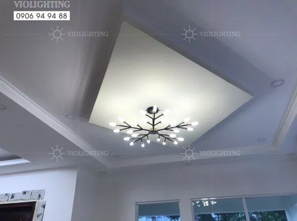 Đèn Gắn Trần Phòng Khách-Bàn Ăn, Kim Loại Phối Ống Thủy Tinh Nghệ Thuật Dc-135