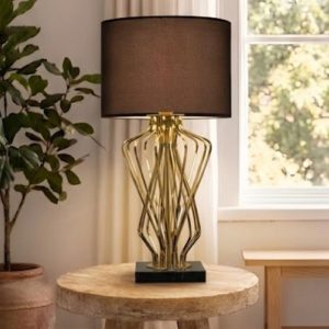 Đèn bàn chao vải, thân kim loại si vàng cao cấp DB-309