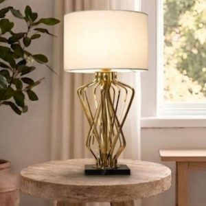 Đèn bàn chao vải, thân kim loại si vàng cao cấp DB-309