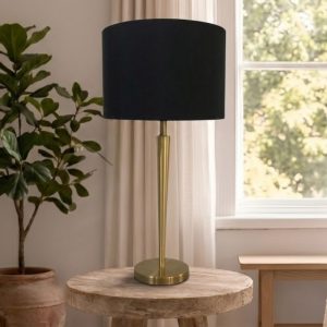 Đèn bàn chụp vải, thân kim loại si vàng đồng cao cấp DB-318