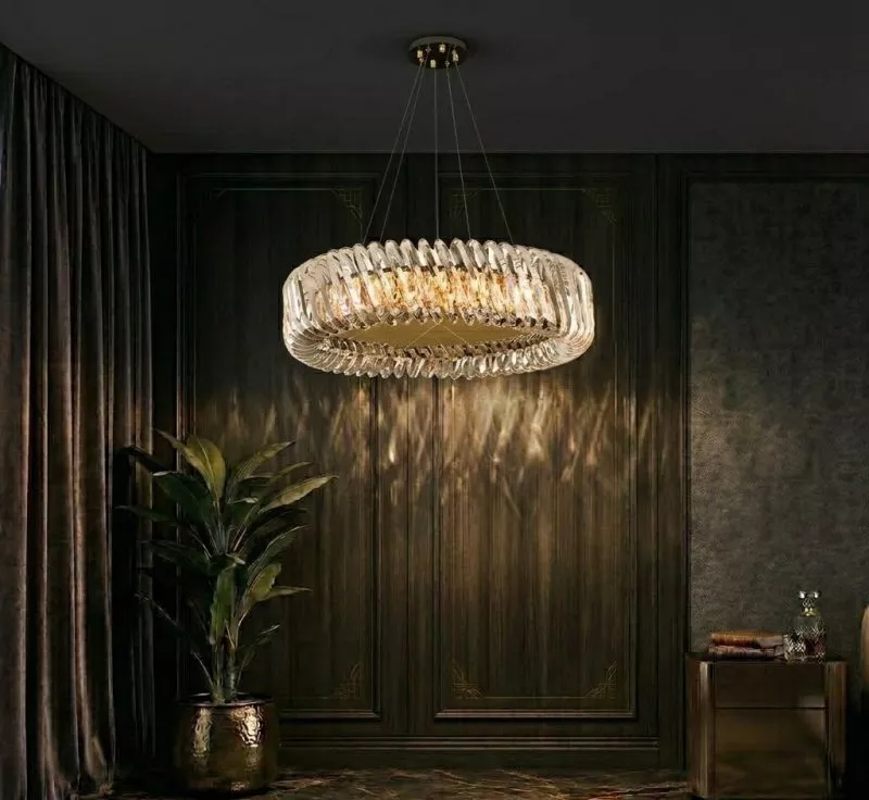 Đèn thả phòng khách-bàn ăn, mâm inox vàng phối phale nghệ thuật DC-104