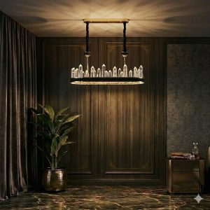 Đèn gắn trần phòng khách-bàn ăn kiểu ngang, Phale kiểu đá cao cấp DC-1066