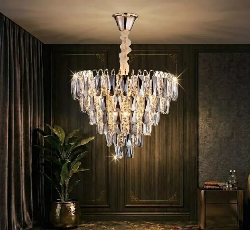 Đèn chùm phale, thiết kế kiểu tròn, thẻ phale K9 màu khói cao cấp DC-1073