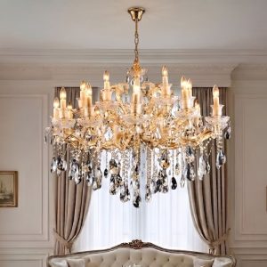 Đèn chùm phòng khách, phong cách Ý, phale trắng phối vàng cao cấp DC-1108