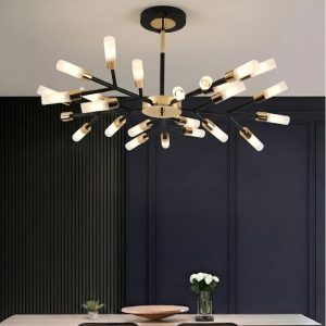 Đèn gắn trần phòng khách-bàn ăn, kim loại phối ống thủy tinh nghệ thuật DC-135