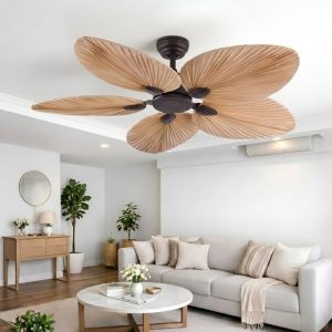 Quạt trần thiết kế 5 cánh lá cọ nghệ thuật QT-110