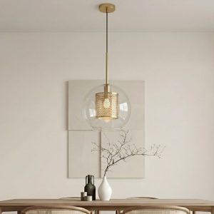Đèn thả  quả cẩu thủy tinh, phối lồng sắt hình tổ ông TDC-184