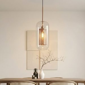 Đèn thả decor – thủy tinh hình trụ, phối lồng sắt cao cấp TDC-1840
