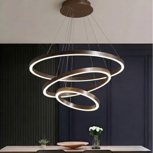 Đèn thả LED 3 vòng mika màu Cafe TDC-217