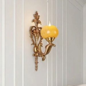 Đèn vách đồng nguyên chất thiết kế tay nến,chao đá cẩm thạch VD-164