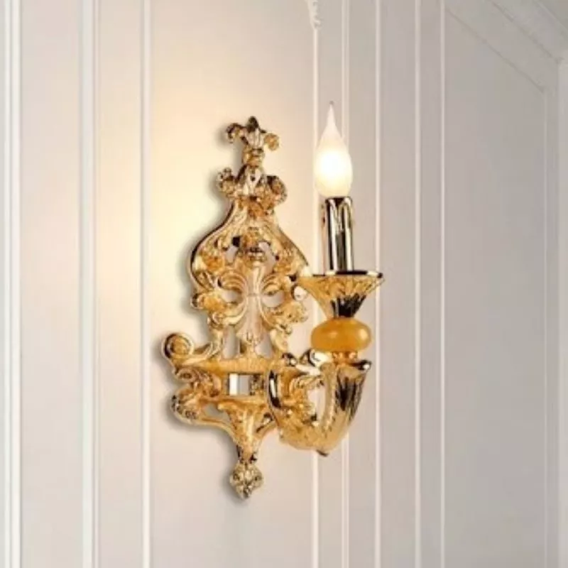 Đèn vách đồng nguyên chất thiết kế tay nến, chao đá cẩm thạch VD-186