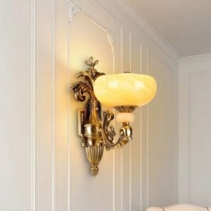 Đèn vách đồng nguyên chất thiết kế tay nến, chao đá cẩm thạch VD-190