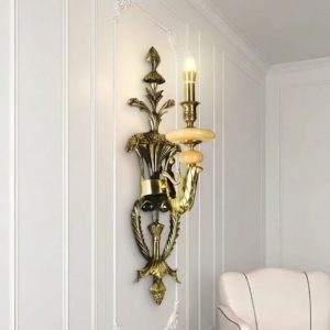 Đèn vách đồng nguyên chất thiết kế tay nến, chao đá cẩm thạch VD-191