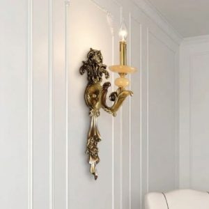 Đèn vách đồng nguyên chất thiết kế tay nến, chao đá cẩm thạch VD-204