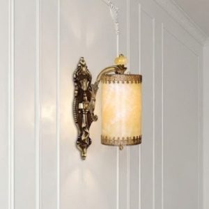 Đèn vách đồng nguyên chất thiết kế tay nến, chao đá cẩm thạch VD-206