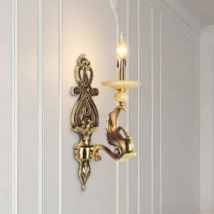 Đèn vách đồng nguyên chất thiết kế tay nến, chao đá cẩm thạch VD-217