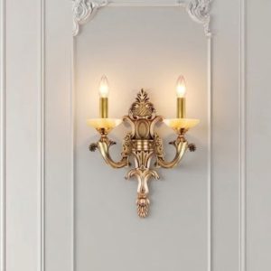 Đèn vách đồng nguyên chất thiết kế tay nến, chao đá cẩm thạch VD-218