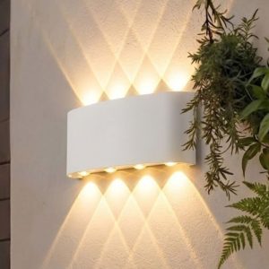 Đèn tường Led hiện đại ngoài trời, hắt 8 tia, thiết kế khối bầu VNT-336
