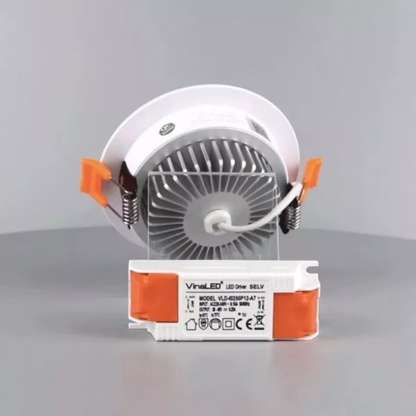 Đèn Downlight Âm Trần Dimmer Cao Cấp, 9Wat Vinaled Mẫu E, Màu Trắng/Bạc
