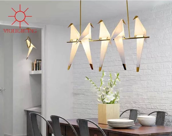 Đèn Chùm Hiện Đại - Thiết Kế Khung Kim Loại Kiểu Ngang Cao Cấp, 5 Chim Hạc Nghệ Thuật Tdc-1191