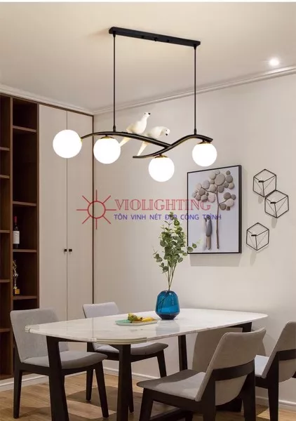 Đèn Thả Decor - Thiết Kế Ngang, Song Điêu Trắng Phối Quả Cầu Thủy Tinh Tdc-157