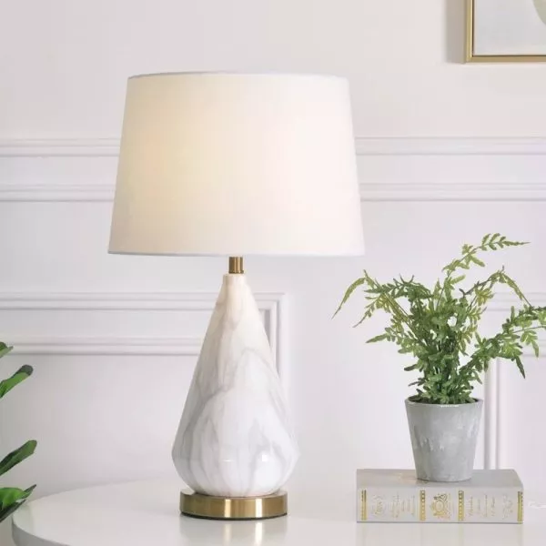 Đèn Bàn Chao Vải Trắng, Thân Đá Cao Cấp Db-345