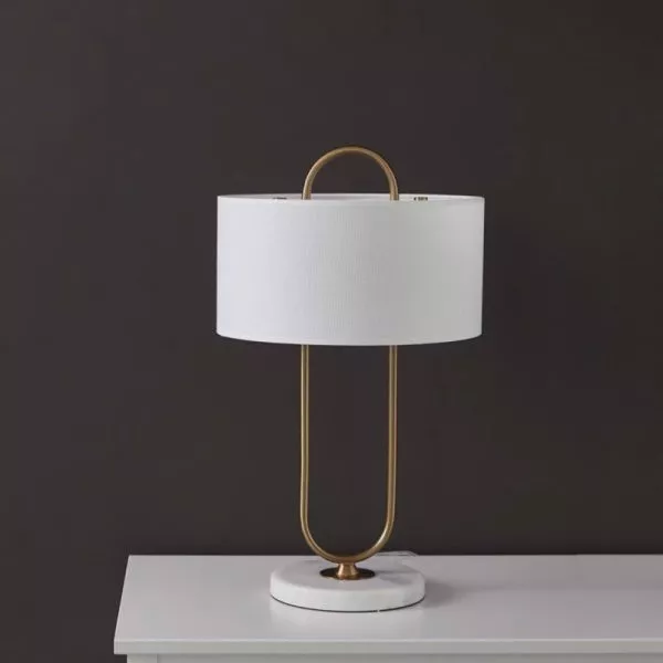 Đèn Bàn Chụp Vải, Thân Kim Loại Si Vàng Đồng Cao Cấp Db-319