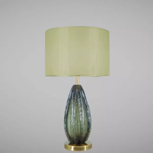 Đèn Bàn Chụp Vải, Thân Thủy Tinh Màu Xanh Db-350
