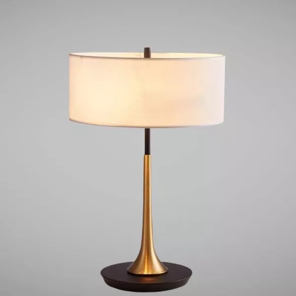 Đèn Bàn Chụp Vải Trắng, Thân Kim Loại Si Vàng-Đồng Db-326