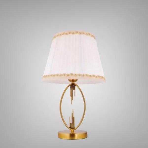 Đèn Bàn Chụp Vải Trắng, Thân Kim Loại Uốn Nghệ Thuật Db-391