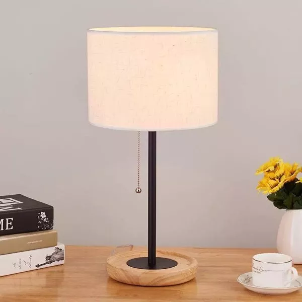Đèn Bàn Đế Gỗ Chao Vải Đơn Giản Db-327
