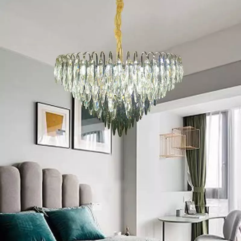 Đèn chùm pha lê cao cấp, thiết kế tròn, phale hình lá phối màu khói DC-1049 - Hình ảnh 5