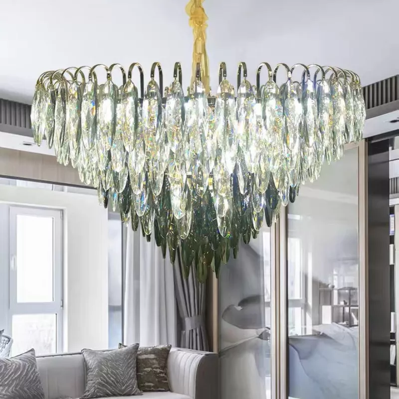 Đèn chùm pha lê cao cấp, thiết kế tròn, phale hình lá phối màu khói DC-1049 - Hình ảnh 4
