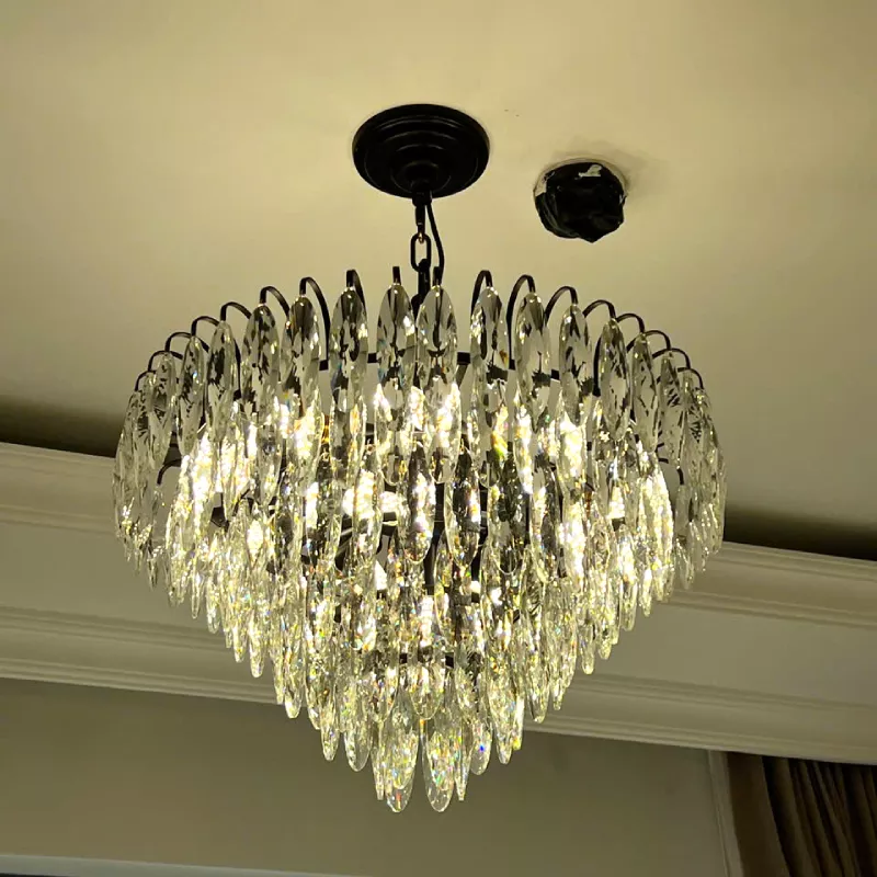 Đèn chùm pha lê cao cấp, thiết kế tròn, phale hình lá phối màu khói DC-1049 - Hình ảnh 9