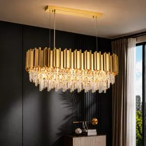 Đèn chùm phale, thiết kế thả ngang, khung kim loại si vàng đồng phối thẻ phale trắng DC-183