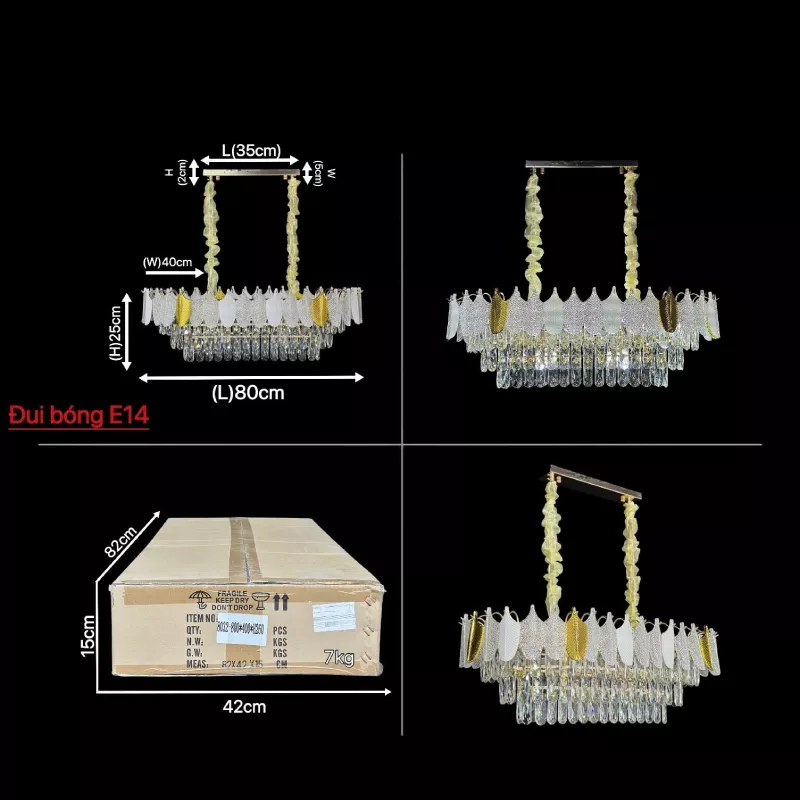 Đèn chùm phale, thiết kế thả ngang, thẻ phale K9 cao cấp DC-1047 - Hình ảnh 4
