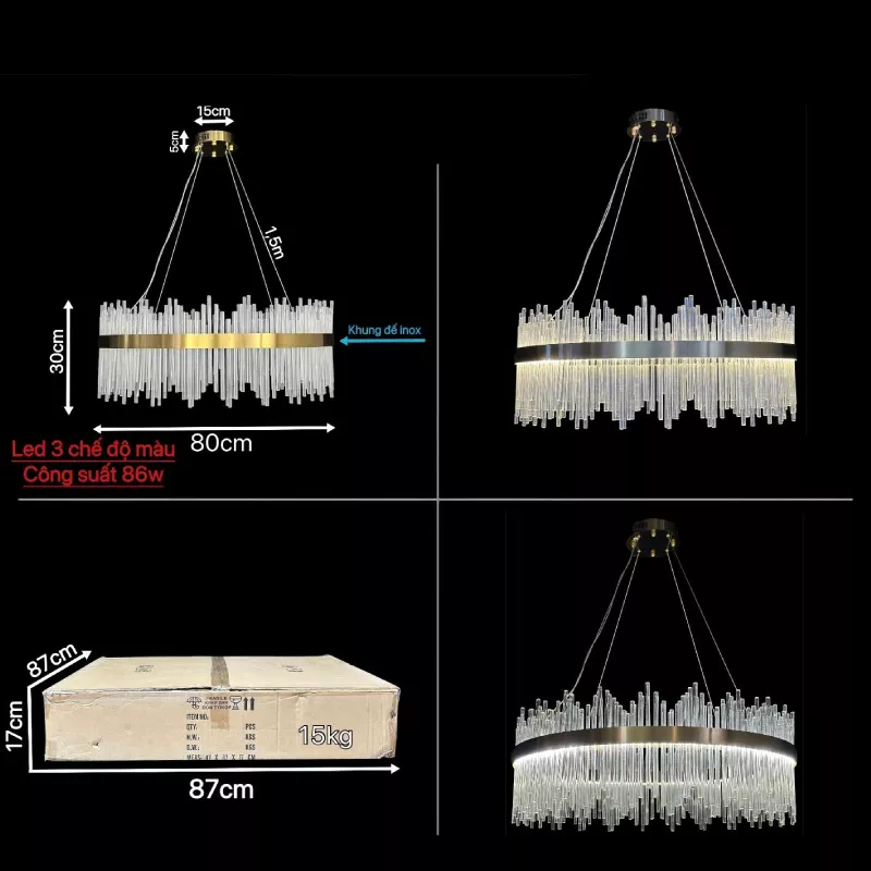 Đèn chùm phale, thiết kế vòng tròn, ống thủy tinh trắng DC-203 - Hình ảnh 5