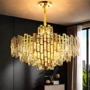 Đèn chùm phale, thiết kế kiểu tròn, thẻ phale trong phối kim loại si vàng đồng DC-1041