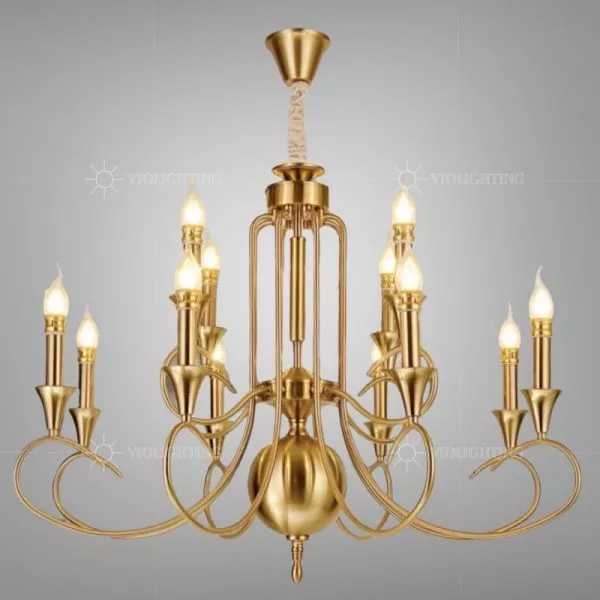 Đèn Chùm Phòng Khách-Bàn Ăn, Thân Hợp Kim Đồng, Tay Nến Nghệ Thuật Dc-2046