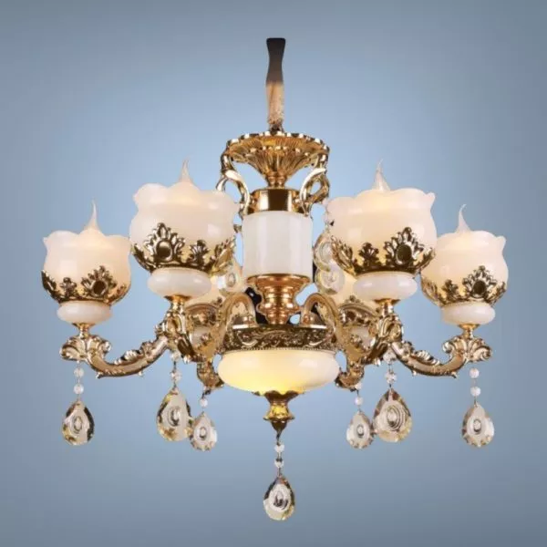 Đèn Chùm Phòng Khách-Bàn Ăn, Thân Hợp Kim, Phối Chao Thủy Tinh Dc-2044