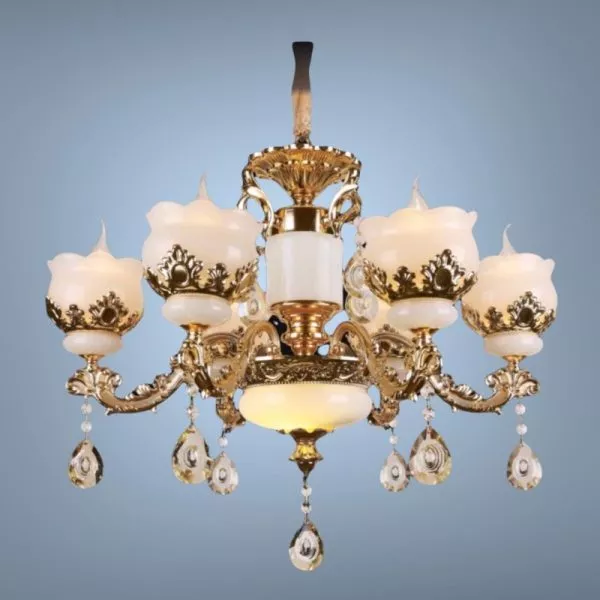 Đèn Chùm Phòng Khách-Bàn Ăn, Thân Hợp Kim, Phối Chao Thủy Tinh Dc-2044