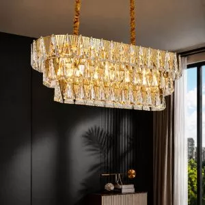 Đèn chùm phale, thiết kế thả ngang, khung kim loại si vàng đồng phối phale K9 cao cấp DC-1075