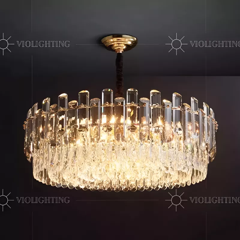 Đèn chùm pha lê kiểu tròn thẻ pha lê phối màu khói cao cấp DC-123 - Hình ảnh 4