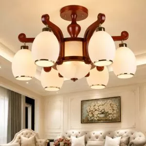 Đèn cổ điển, khung gỗ, phối chao thủy tinh đục OCD-086