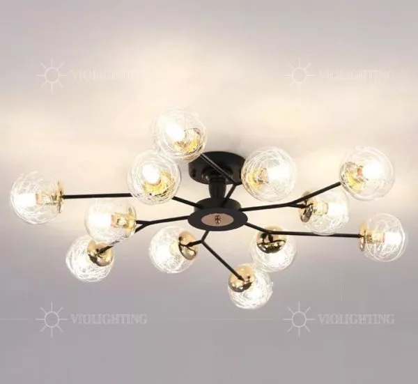 Đèn Gắn Trần Phòng Khách-Bàn Ăn 12 Chao Thủy Tinh Hiện Đại Dc-148